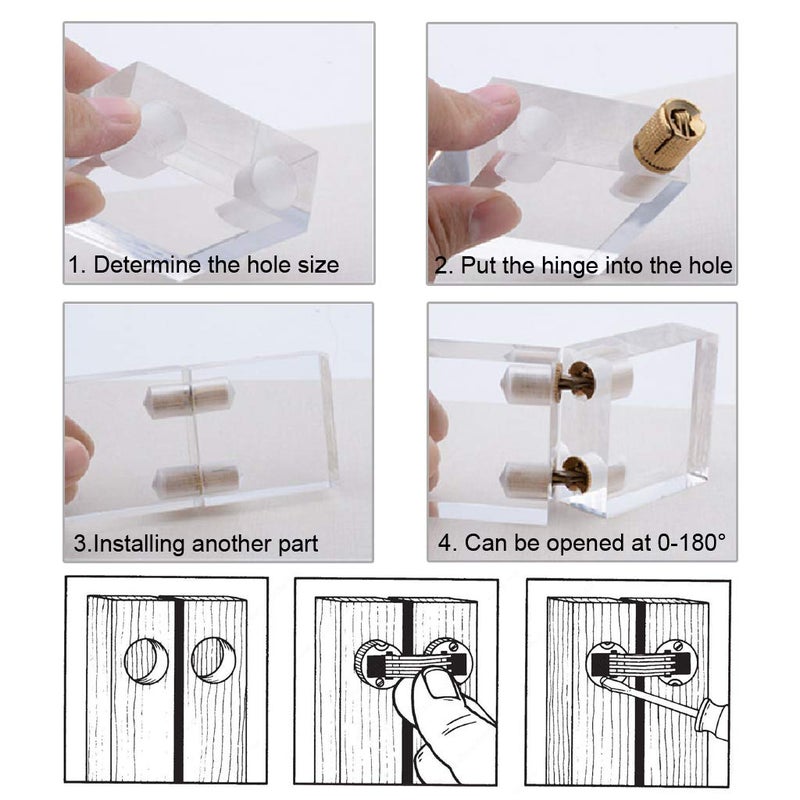 OwnMy 10mm Hidden Brass Barrel Hinges 4PCS, Concealed Box Hinge Invisible Furniture Hinge 180 Degree Opening Angle Cabinet Hinges for DIY Jewelry Box Hand Craft - Image 5